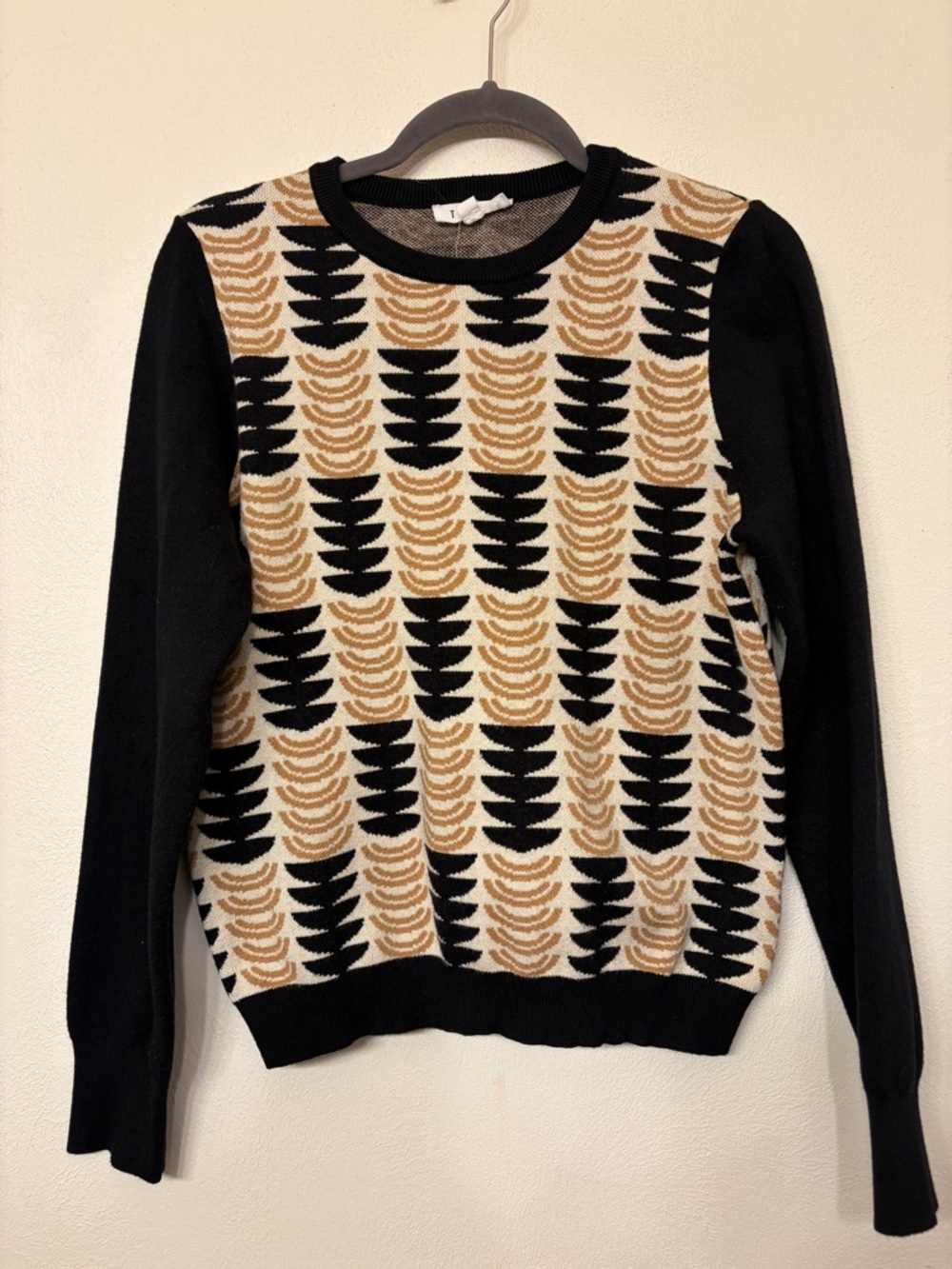 THML Anthropologie Black/Cream/Gold Geometric Sweater Size S
